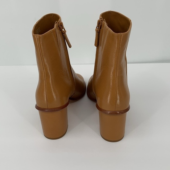 Tory Burch Brooke stamped heel ankle boots brown camel leather chunky heel new 8 - Picture 5 of 8